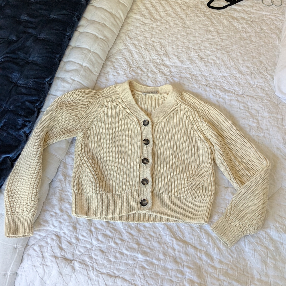 EUC Everlane Cotton Knit Cardigan, Small, Cream/Natural